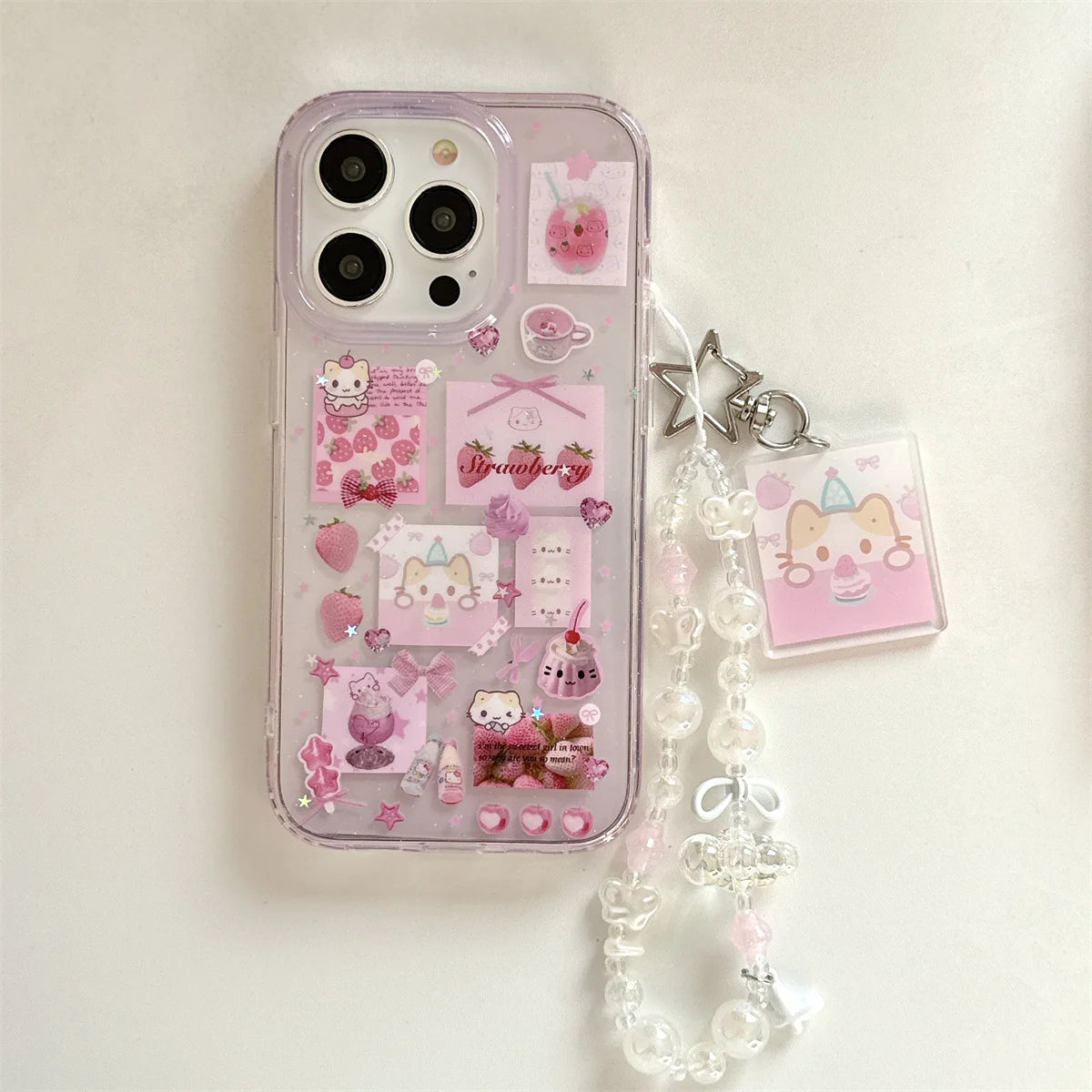 Cute Cartoon Strawberry Marshmallow Cat Phone Case