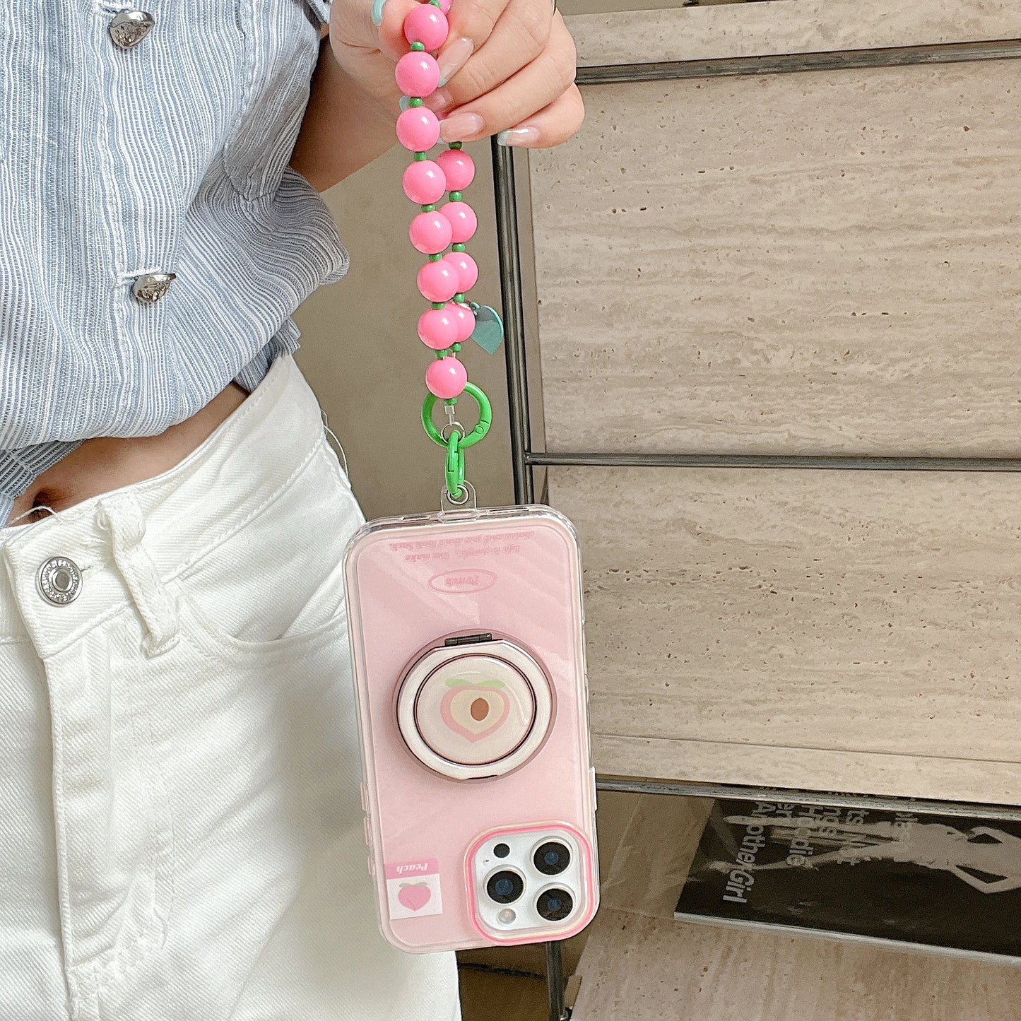 Cute Cartoon Peach Avocado Rotating Bracket Phone Case