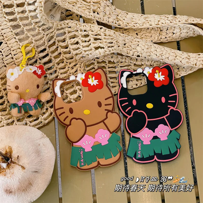 3D Cute Cartoon Hello Kitty Hawaiian Series Phone Case For iPhone