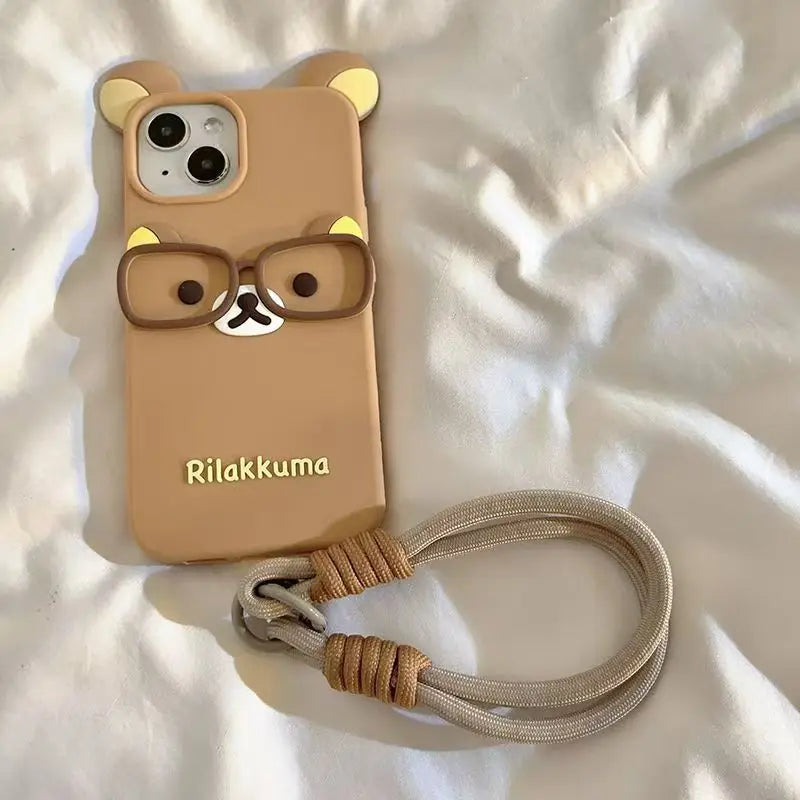 Cute 3D Cartoon Glasses Rilakkuma Bear Soft Silicone Phone Case