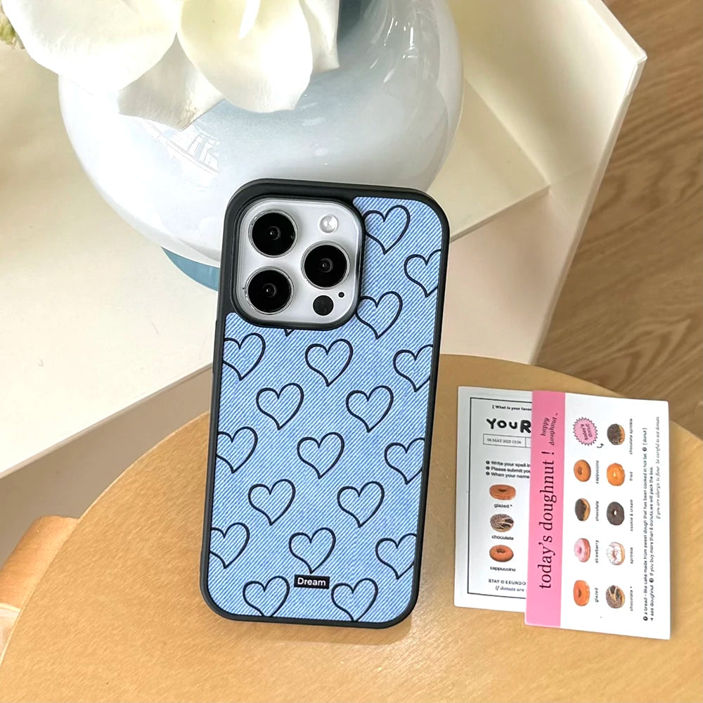 Cartoon Lovely Heart Jeans Denim Cloth Chic Phone Case