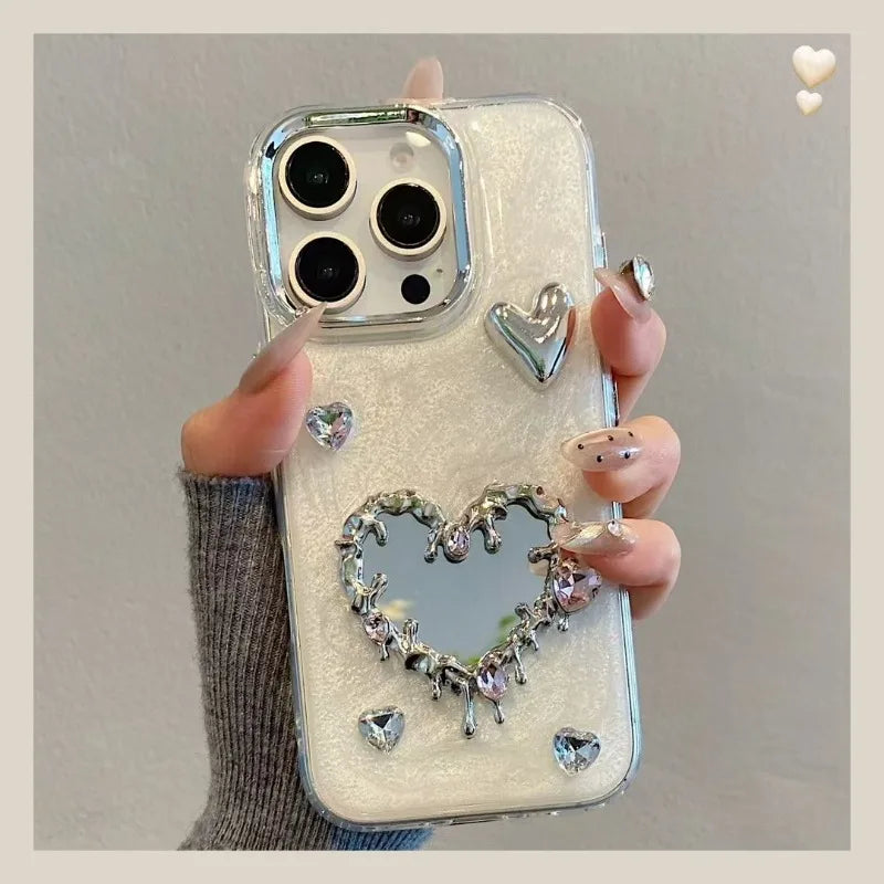 Luxury Diamand Love Heart Mirror Phone Case