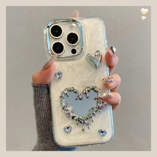 Luxury Diamand Love Heart Mirror Phone Case