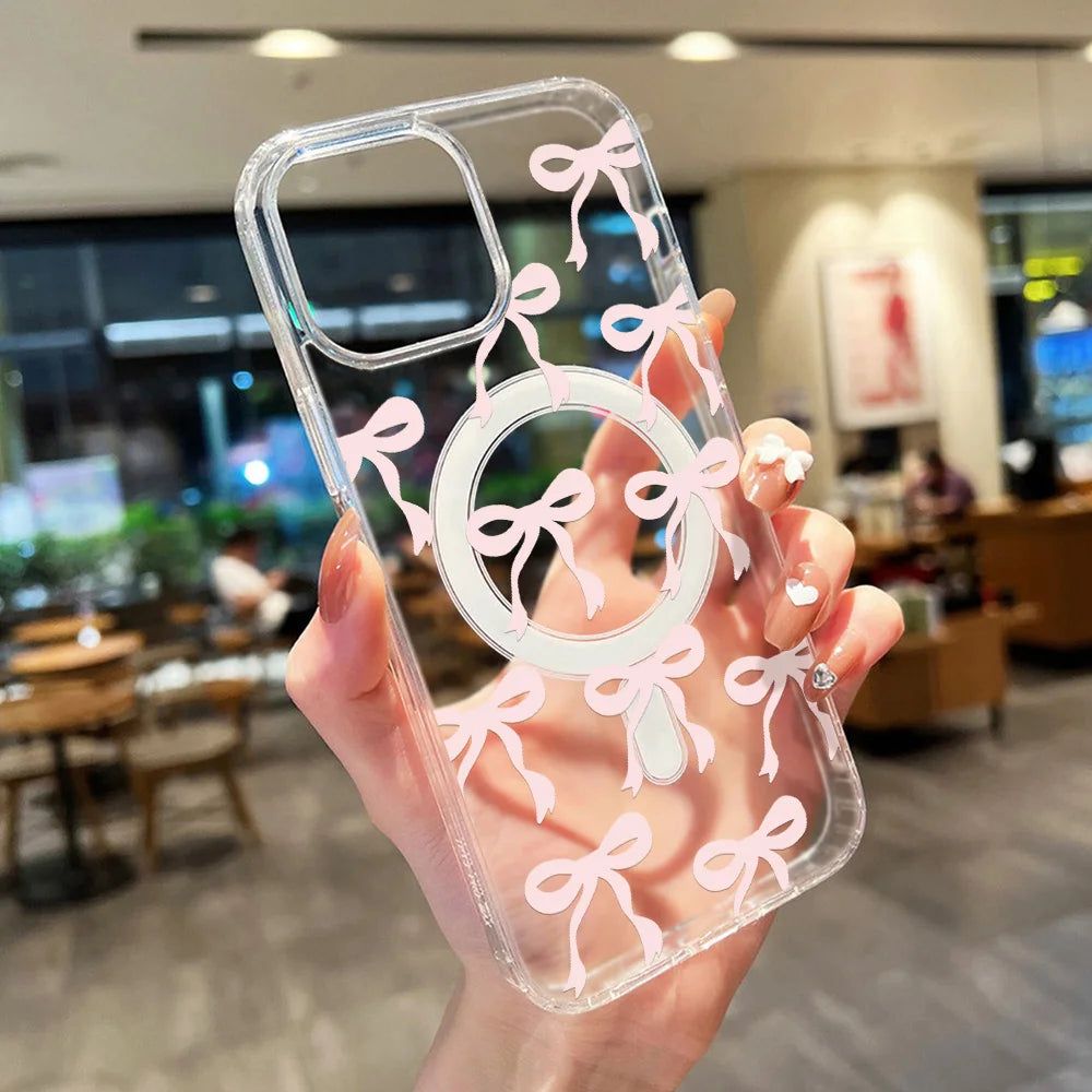 Cute Bow For Magsafe Magnetic Wireless Charge Case For iPhone