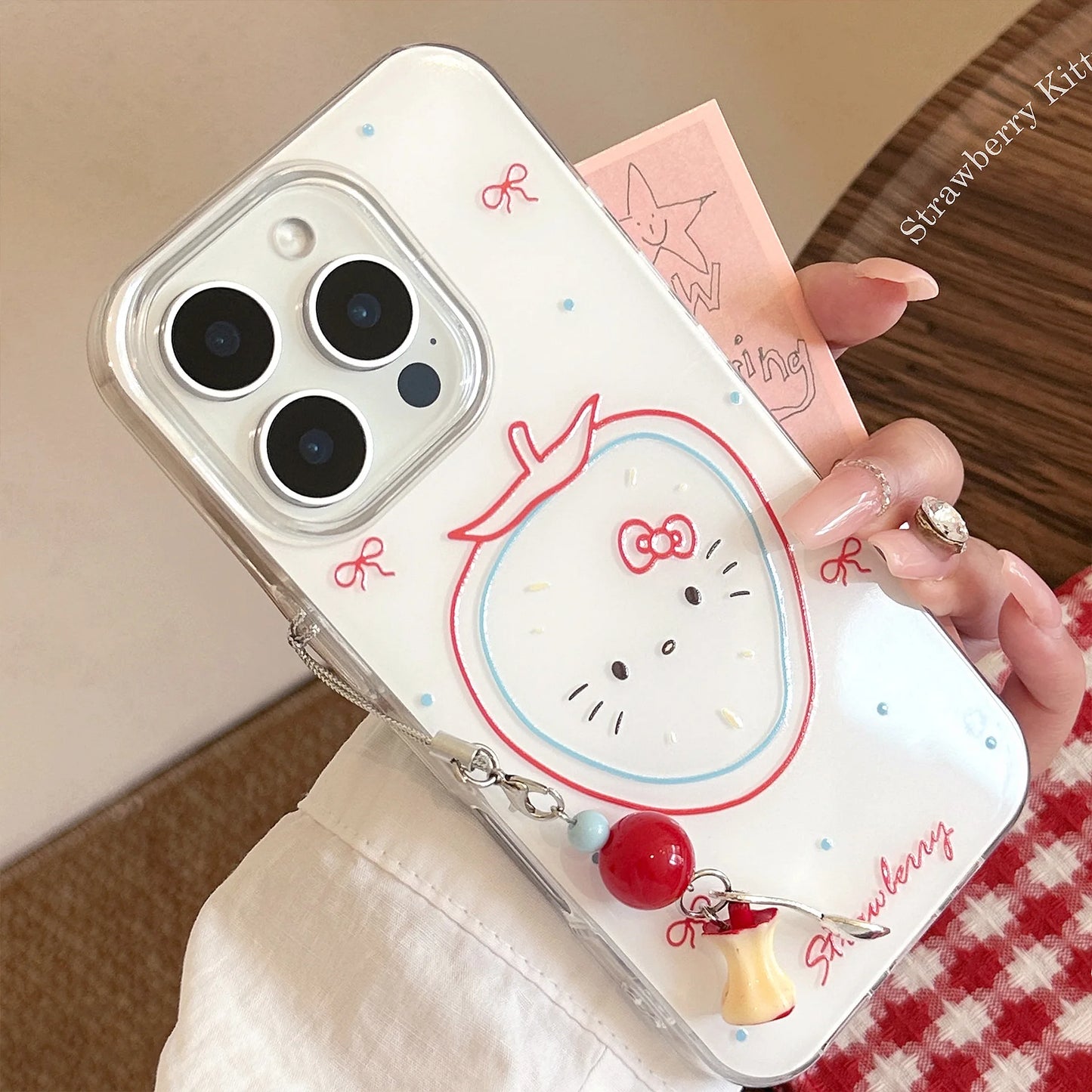 Cute Hello Kitty Strawberry Phone Case With Pendant For iPhone