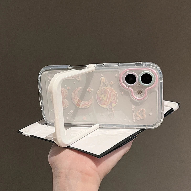 Pink Bow Moon Stars Bracket Phone Case For iPhone