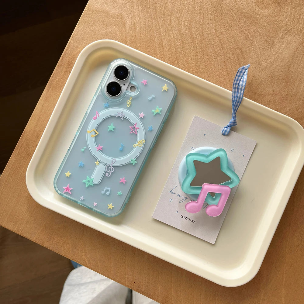 3D Korean Cute Stars Mirror Magsafe Magnetic Holder Phone Case