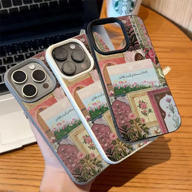 Pink Middle Eastern Tulip Sea Arabic Script Design Phone Case For iPhone