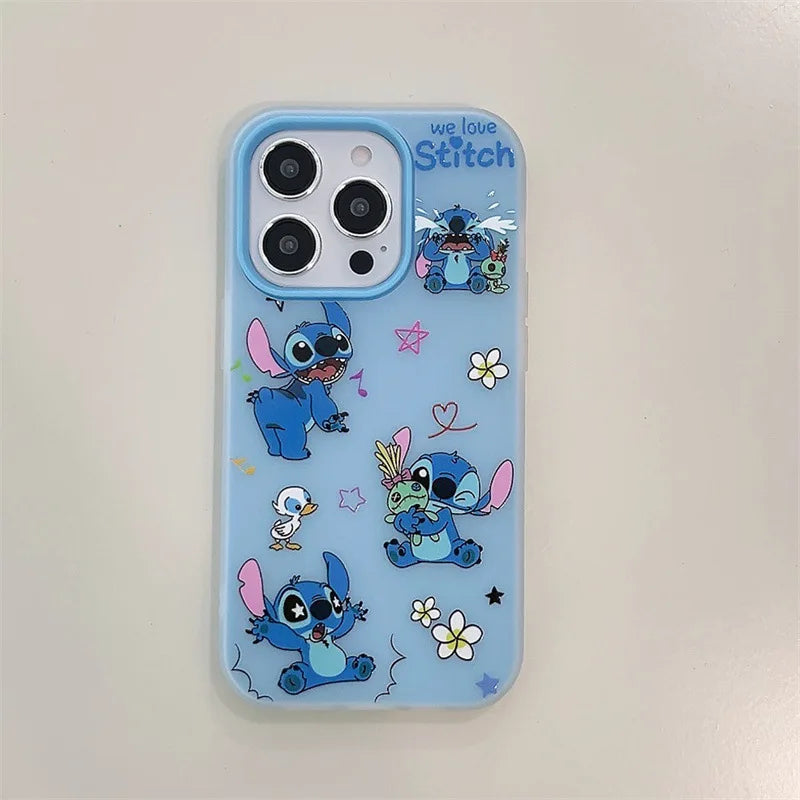 Korean Cute Cartoon Stitch With Acrylic Bracket Phone Case For iPhone