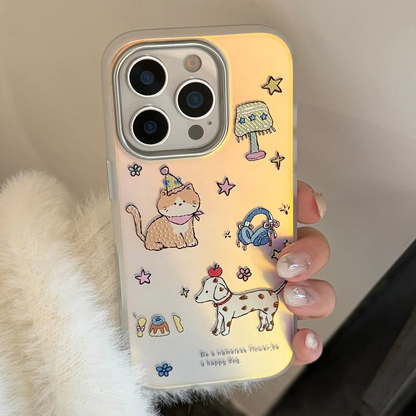 Korean Cartoon Puppy Kitten Laser Plating Phone Case For iPhone