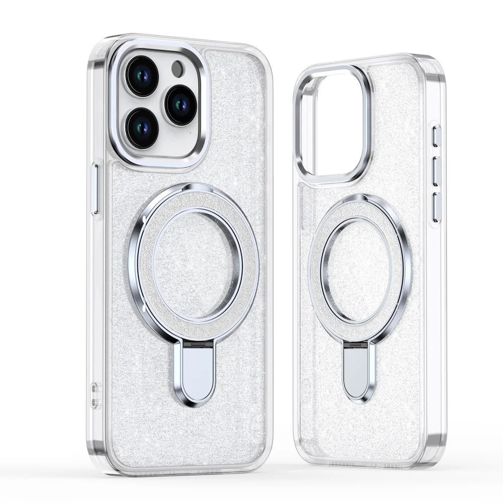 Luxury Glitter Fold Magnetic Metal Ring Stand Case For iPhone