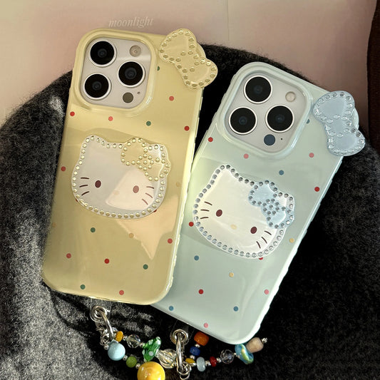 Korean Colorful Wave Point 3D Bowknot Hello Kitty Phone Case For iPhone