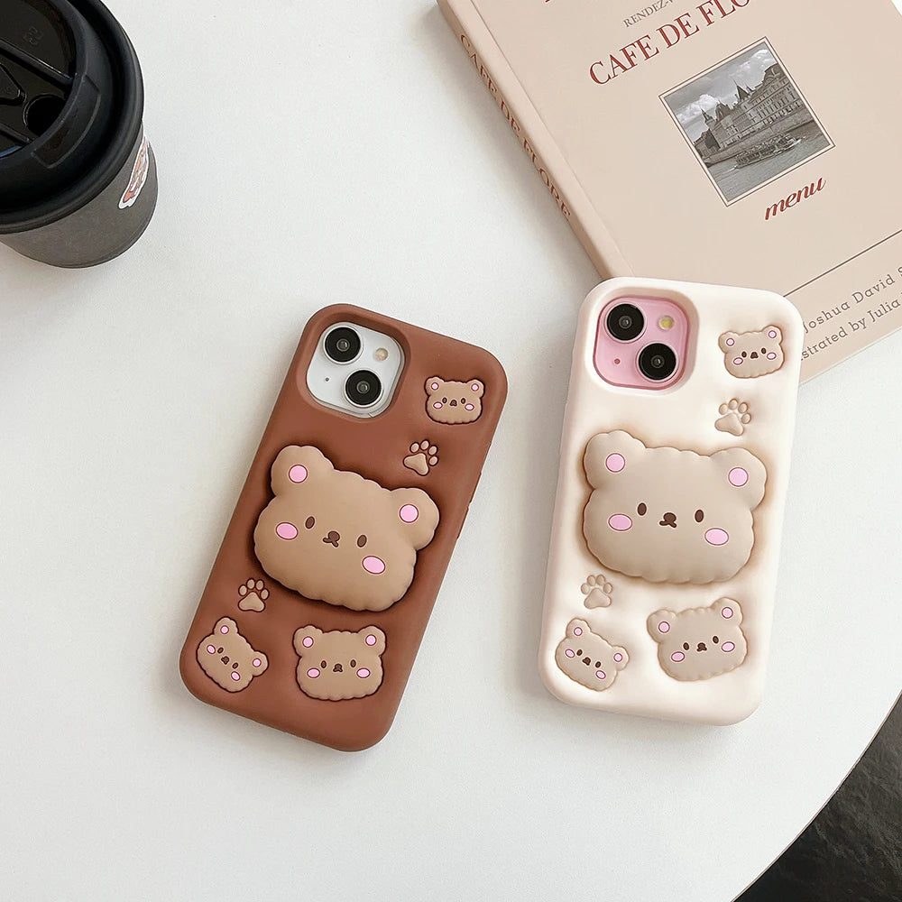 Kawaii Bear Cover With Stand Holder Soft Silicone Case for iPhone