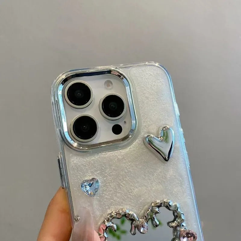 Luxury Diamand Love Heart Mirror Phone Case