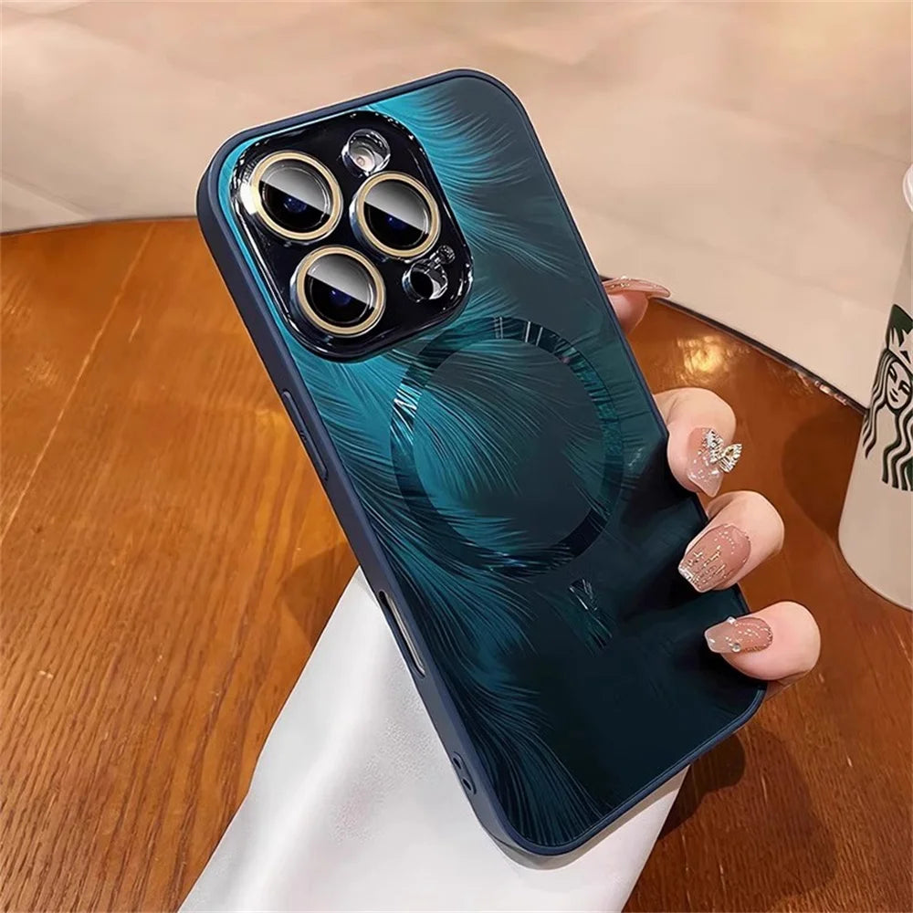 Dazzling For Magsafe Glitter Feather Pattern Magnetic Phone Case For iPhone
