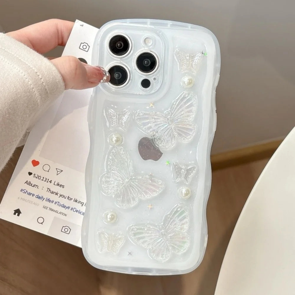 3D Butterfly Crystal Bling Glitter Clear Case For iPhone