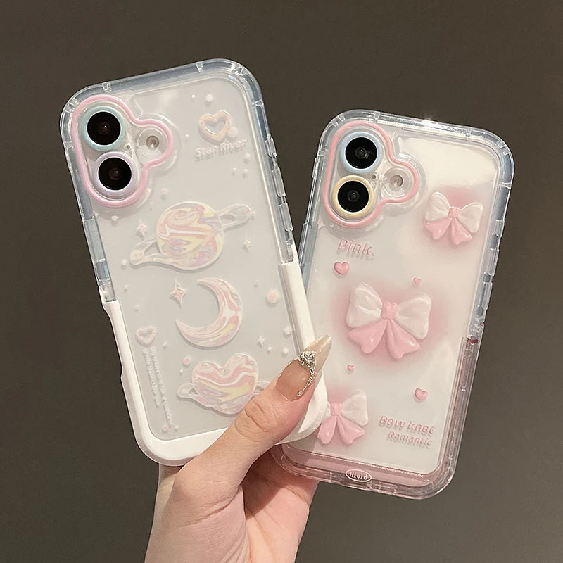 Pink Bow Moon Stars Bracket Phone Case For iPhone