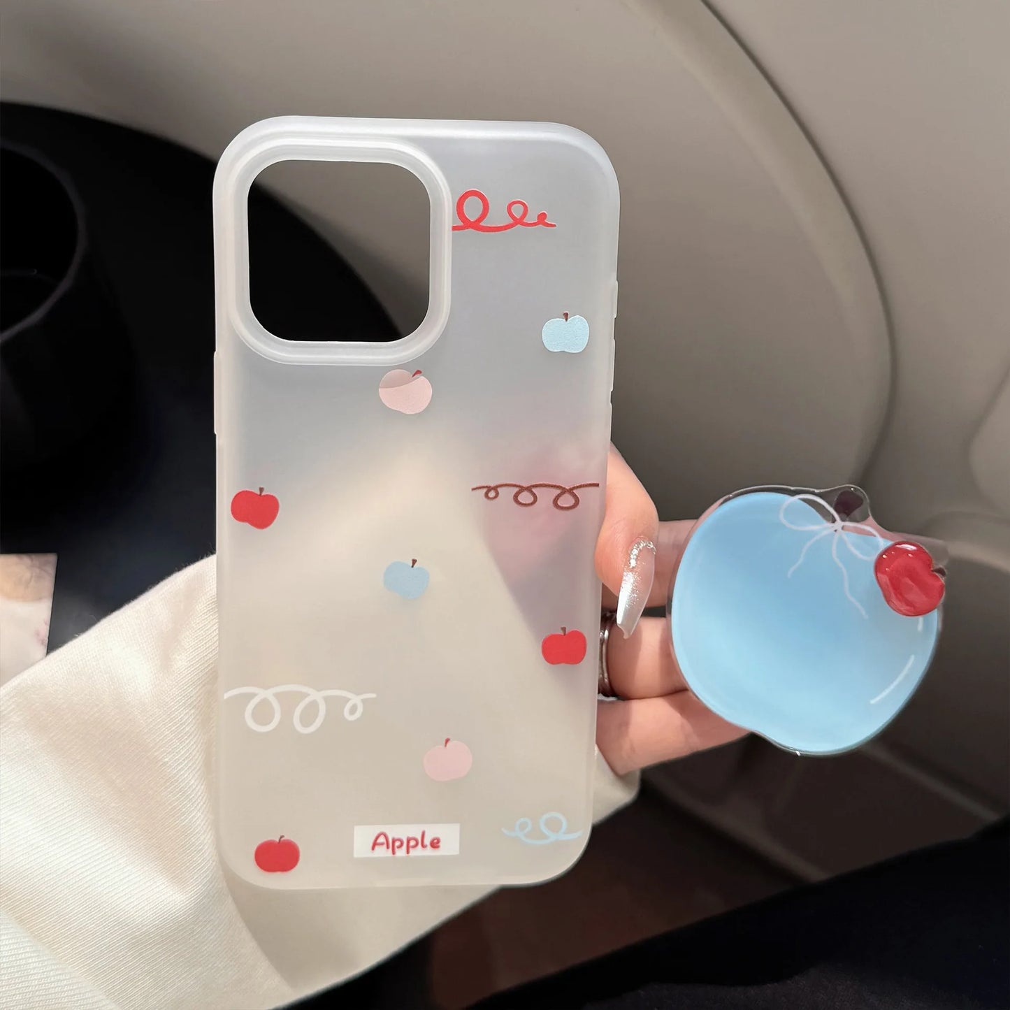 Korean Blue Red Apple Rotate Stand Holder Phone Case For iPhone