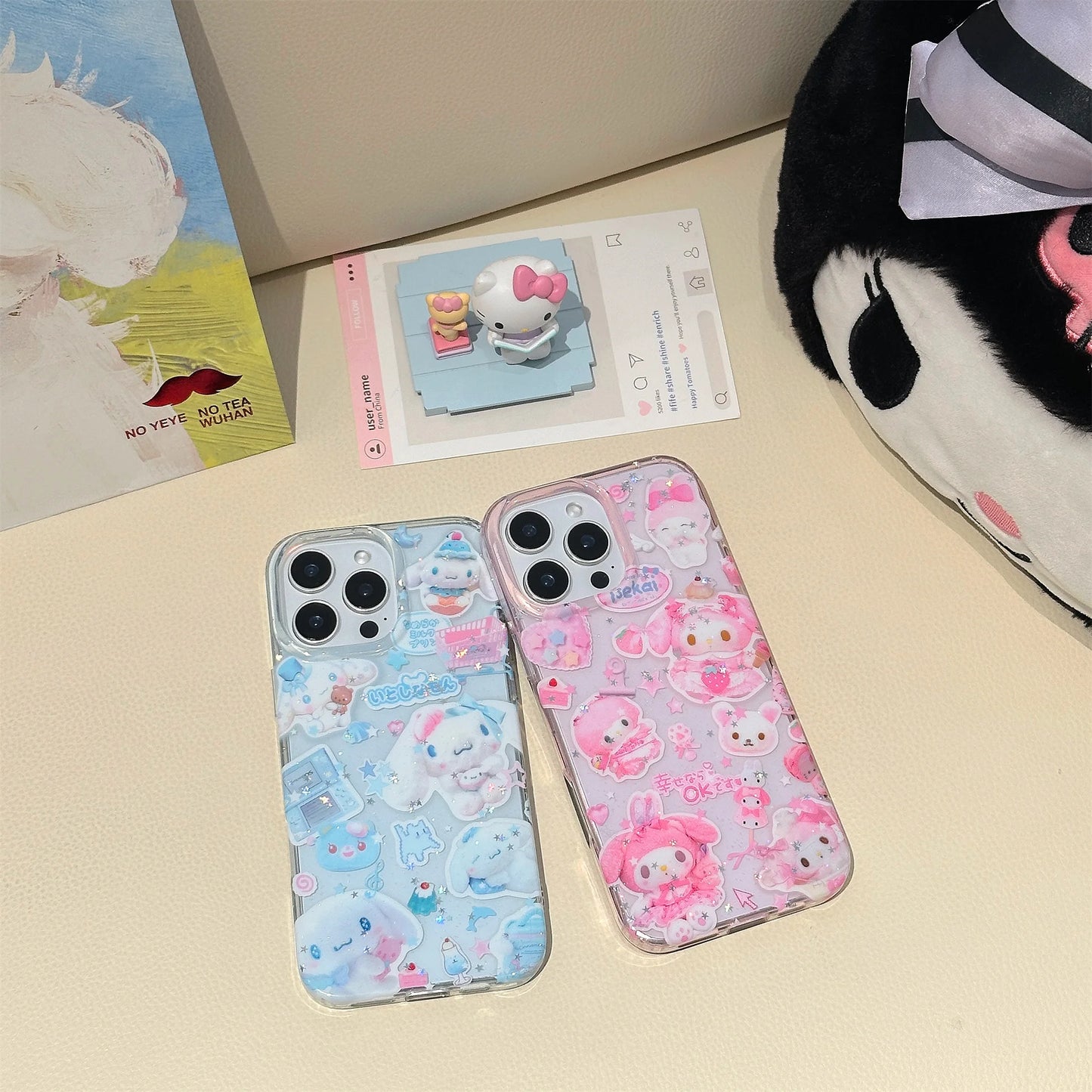 Cute Cinnamoroll Sticker series Bling Glitter Phone Case