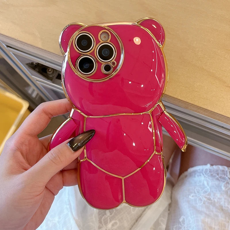 Plating Rose Cute Bear Shape Phone Case