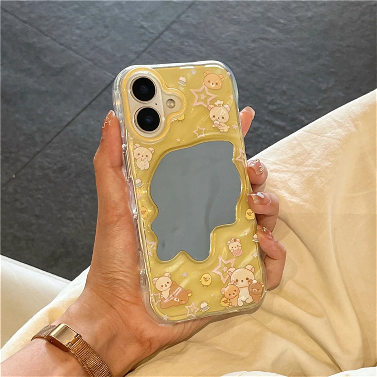 Kawaii Cartoon Wave Pattern Mirror Phone Case For iPhone