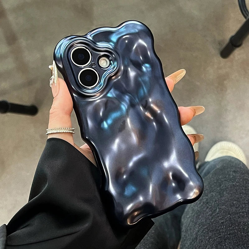 Luxury Matte Blue Bubble Wave Shape Phone Case