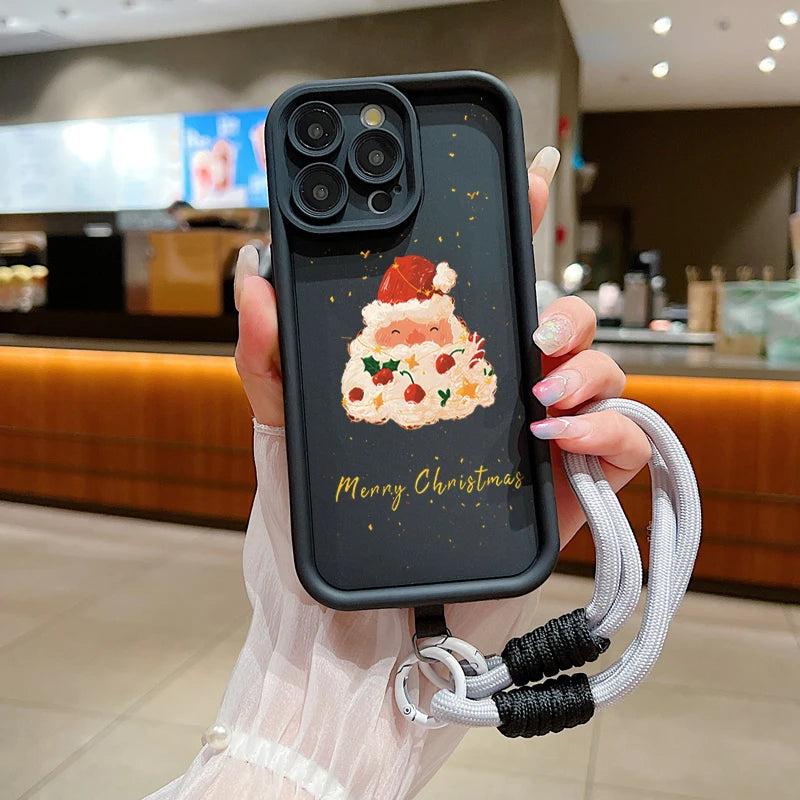 New Year Christmas Santa Lanyard Rope Phone Case For iPhone