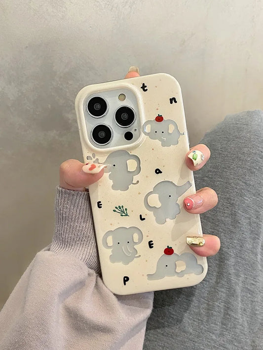 Cartoon Cute Hollow Out Elephant IMD Phone Case For iPhone