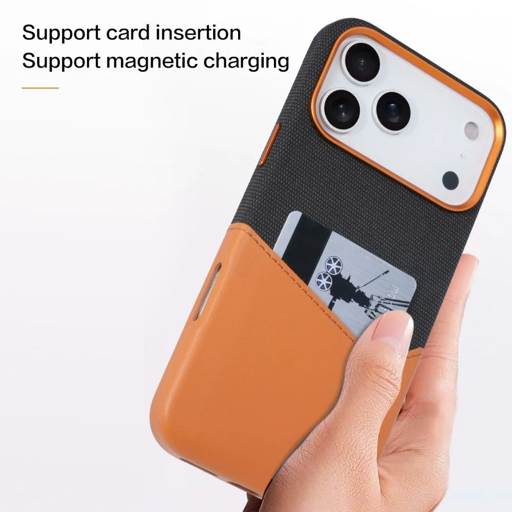 Fabric Splicing Texture Card Insertion Magnetic Phone Case For iPhone