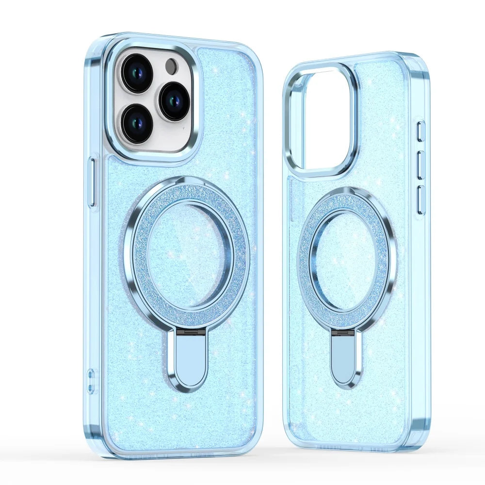 Luxury Glitter Fold Magnetic Metal Ring Stand Case For iPhone