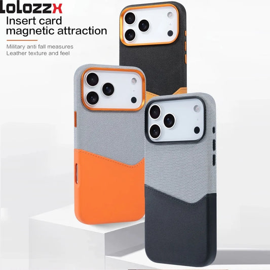 Fabric Splicing Texture Card Insertion Magnetic Phone Case For iPhone