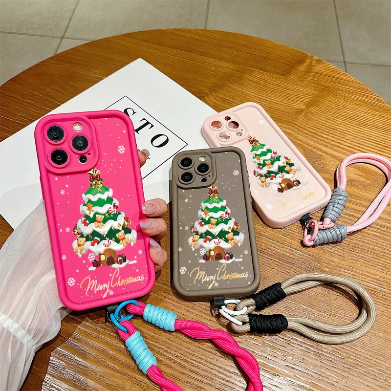 New Year Christmas Santa Lanyard Rope Phone Case For iPhone