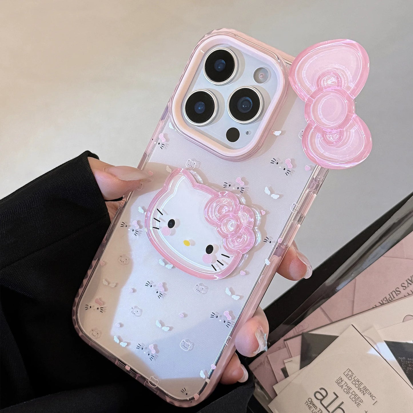 Korean 3D Bowknot Cartoon Hello Kitty Soft Phone Case For iPhone