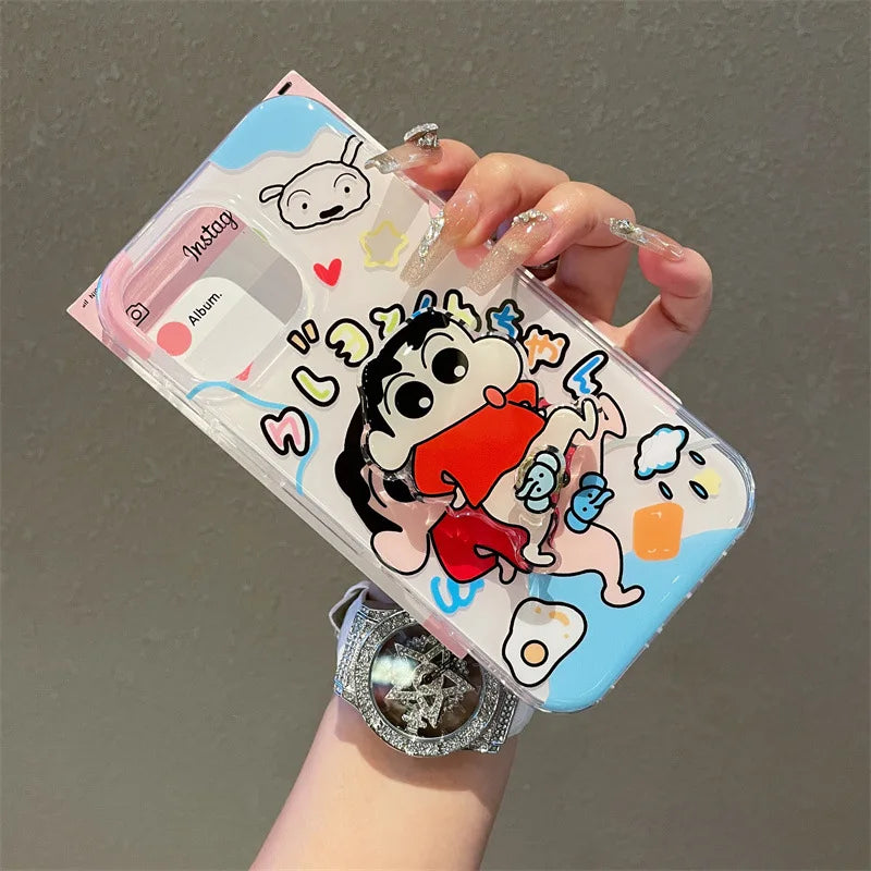 Funny Cartoon Crayon Shin-chan Elephant Rotate Bracket Phone Case For iPhone