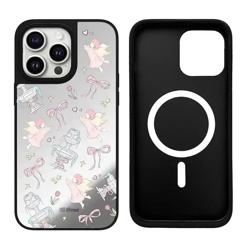 Swan Bowknot Mirror Surface MagSafe Phone Case