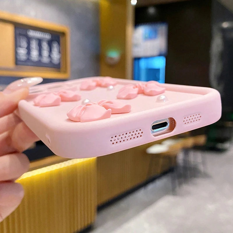 Cute 3D Pearl Bow Phone Case For iPhone