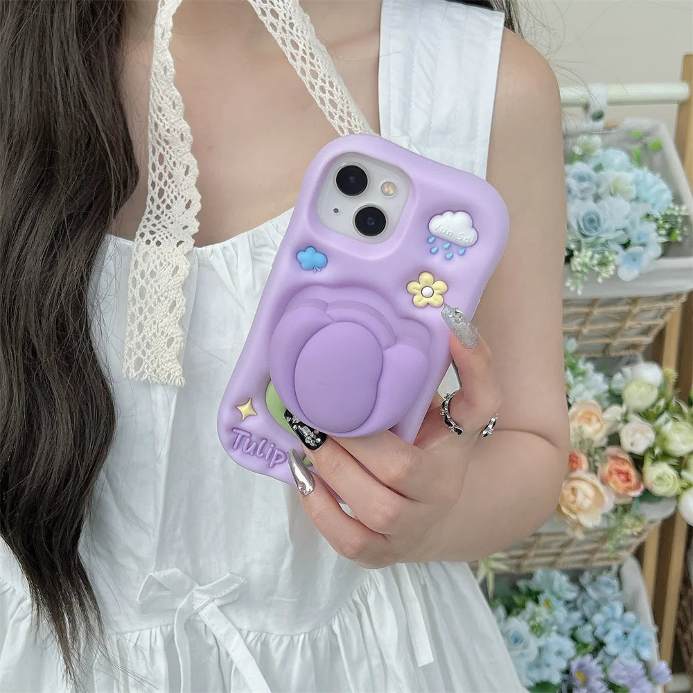 Purple Tulip Telecopic Bracket Phone Case