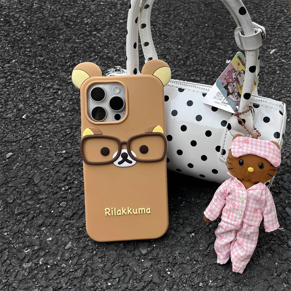 Cute 3D Cartoon Glasses Rilakkuma Bear Soft Silicone Phone Case