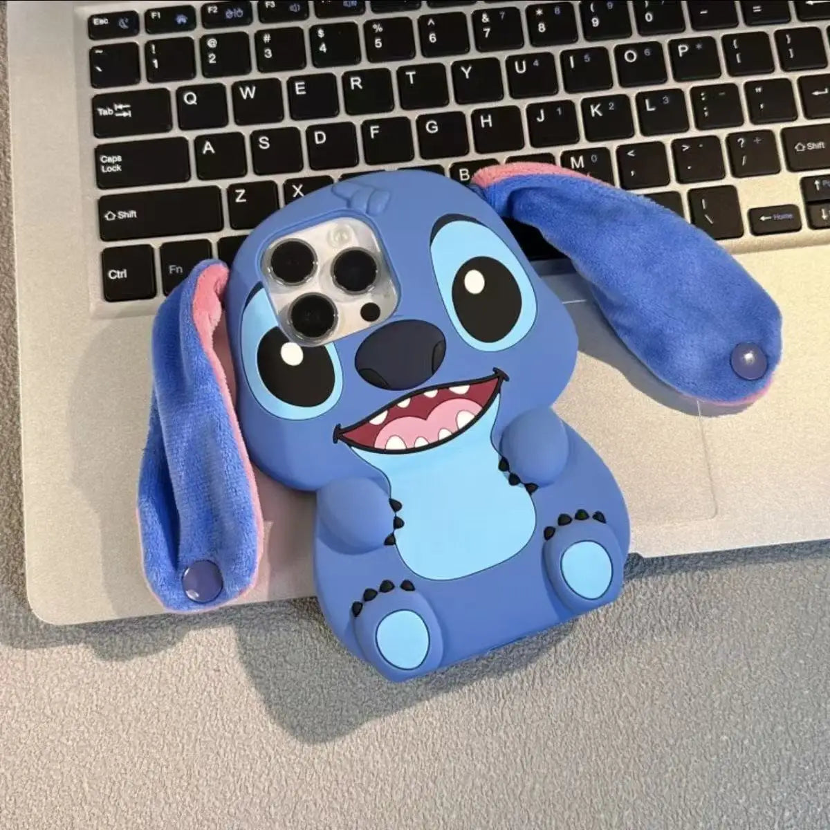 Cartoon Stitch Soft Silicone Fur Plush long Ears Strap Cover Phone Case
