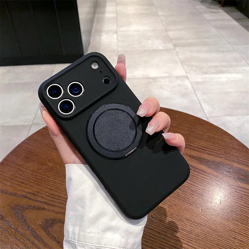 Luxury Liquid Silicone Solid Color Bracket Magnetic Phone Case For iPhone