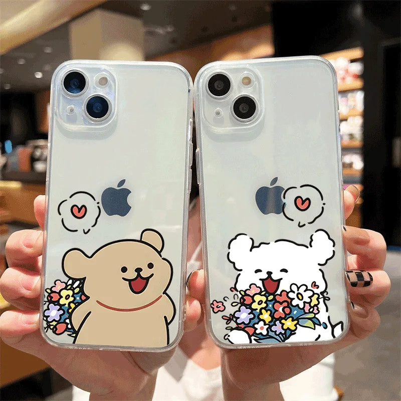Cute Anime Dog Lovers Couple Phone Case For iPhone