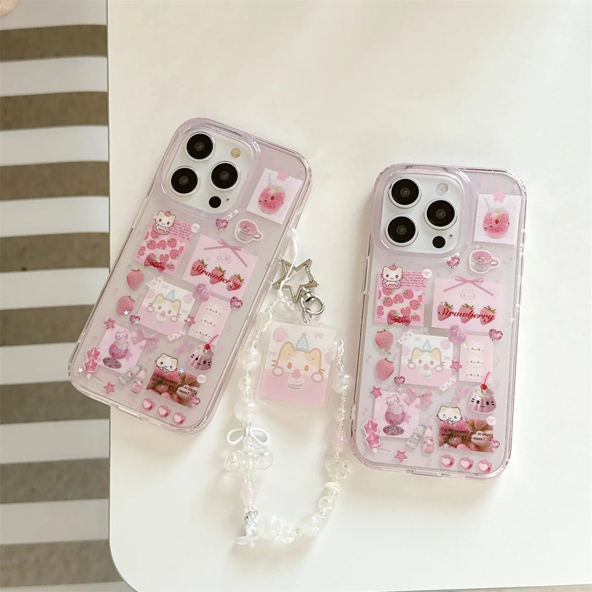 Cute Cartoon Strawberry Marshmallow Cat Phone Case