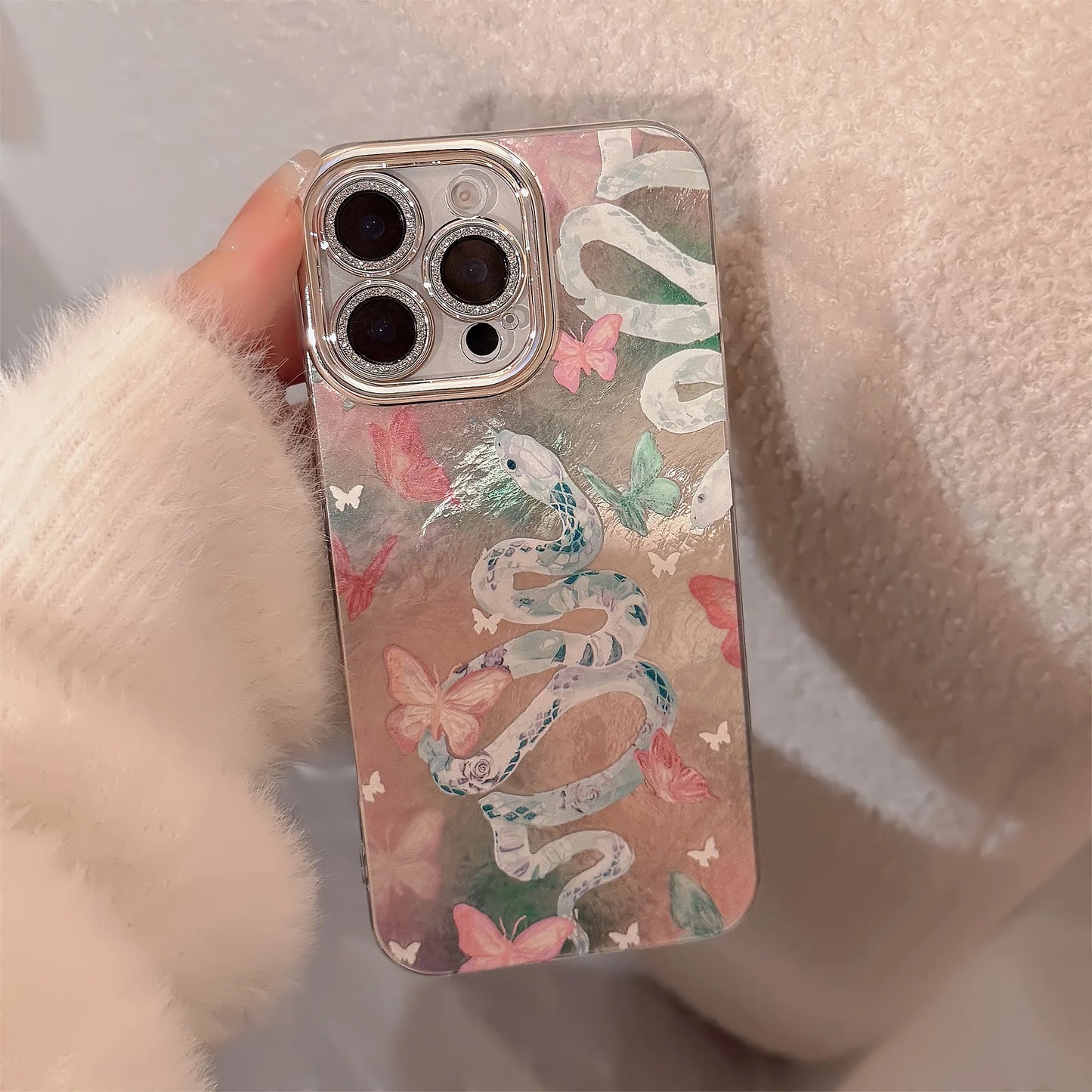 Pink Snake Butterfly Camlet Phone Case For iPhone
