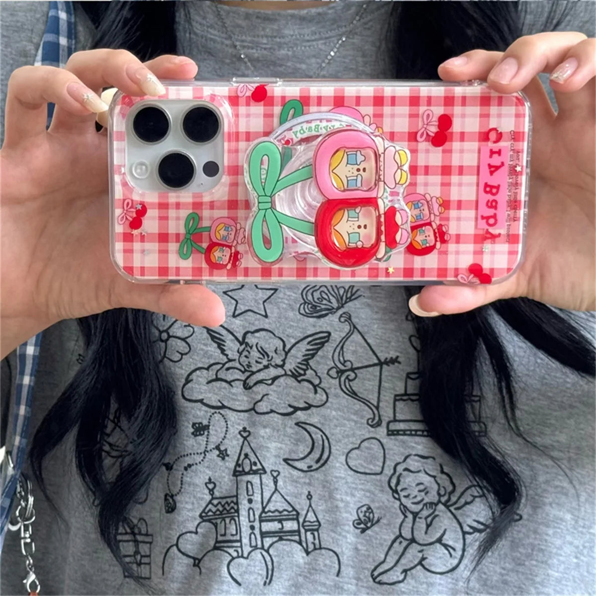 Cute Cherry Girl Magnetic Stand Phone Case