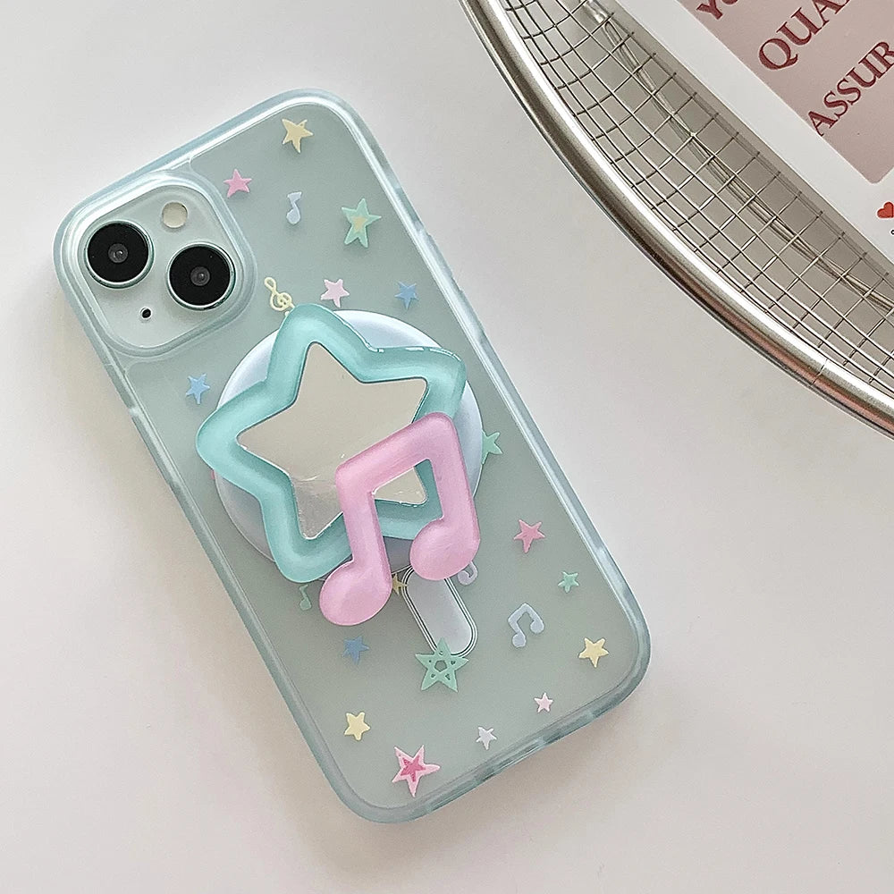 3D Korean Cute Stars Mirror Magsafe Magnetic Holder Phone Case