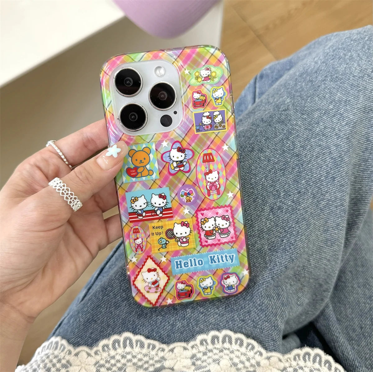 Cute Colorful Patchwork Kitty Cat Phone Case