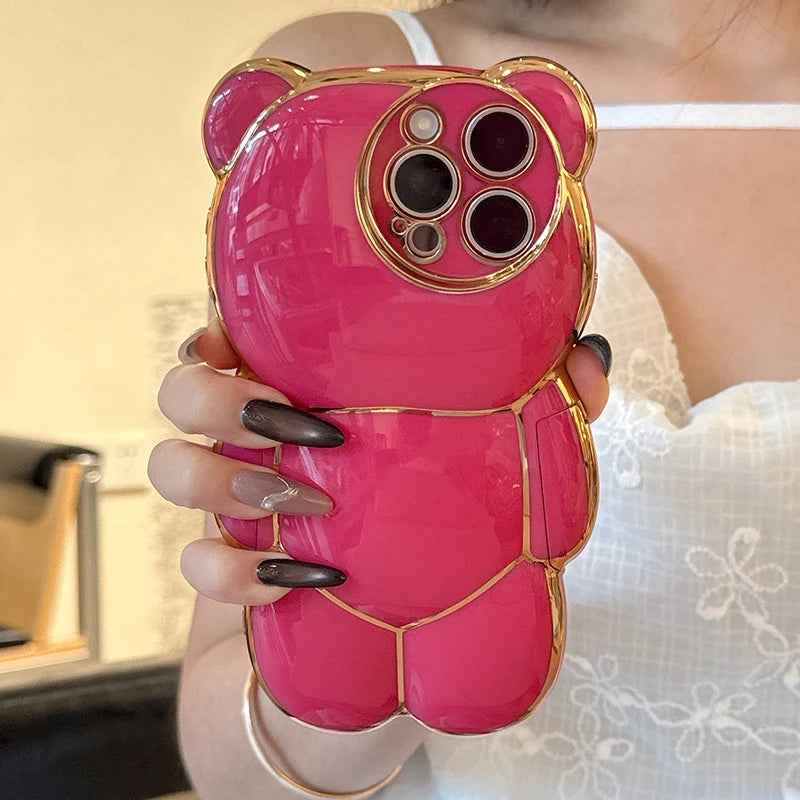 Plating Rose Cute Bear Shape Phone Case