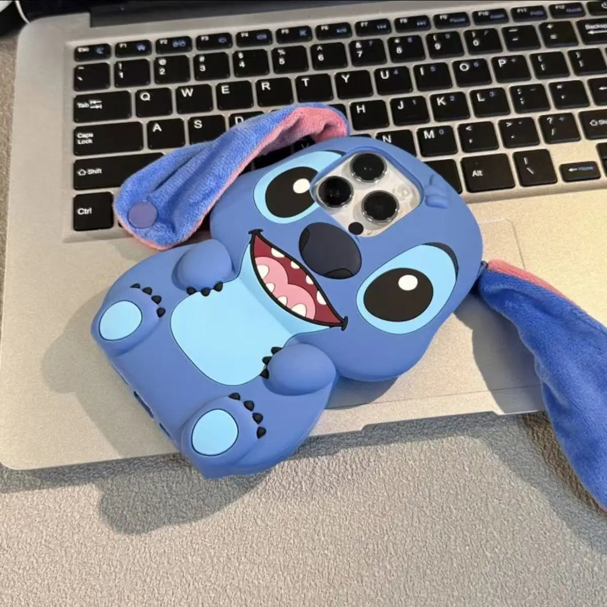 Cartoon Stitch Soft Silicone Fur Plush long Ears Strap Cover Phone Case