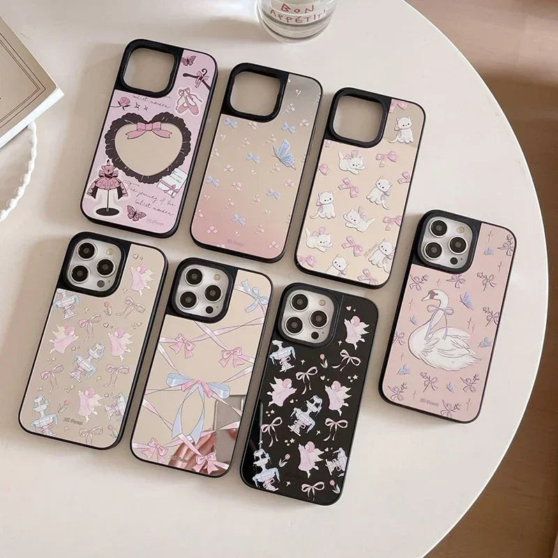 Swan Bowknot Mirror Surface MagSafe Phone Case