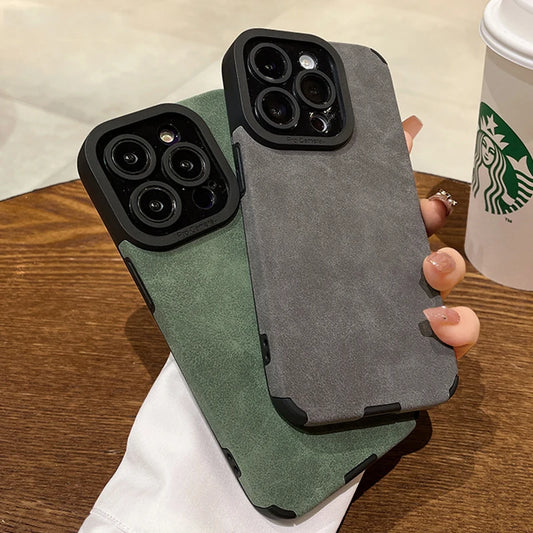 Luxury Suede Matte Leather Camera Protection Phone Case For iPhone